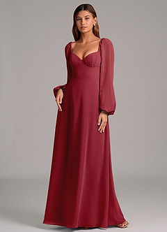 Azazie Annistyn Bridesmaid Dresses Pomegranate A-Line Long Sleeve Chiffon Dress image4