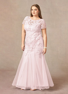 Azazie Laurie Mother of the Bride Dresses Blushing Pink Mermaid Scoop Sequins Tulle Dress image9