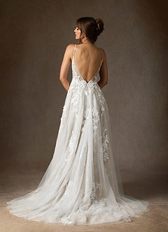 Azazie Monda Wedding Dresses Diamond White A-Line Lace Tulle Dress image5