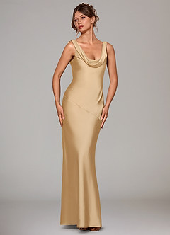 Azazie Rylina Bridesmaid Dresses Gold Mermaid Stretch Satin Dress image3