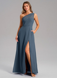 Azazie Phaedra Bridesmaid Dresses Neptune A-Line One Shoulder Chiffon Dress image3