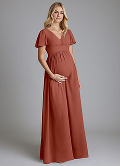 Azazie Verna Maternity Bridesmaid Dresses A-Line V-Neck Ruched Chiffon Floor-Length Dress image3