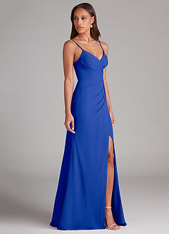 Azazie Maci Abiti da Damigella Abito Tubino in Chiffon Plissettato Blu Reale image4