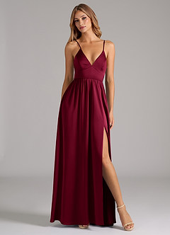 Azazie Aaida Bridesmaid Dresses Burgundy A-Line Corset Stretch Satin Dress image5