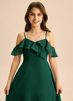 Azazie Kamilla Junior Jurk van Chiffon met A-Lijn Off the Shoulder Smaragd image7