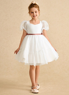 Azazie Debbie vestidos de niña de las flores Vestido de Marfil Rosa De Cedro de Organza de Princesa con Escote de Corazón image8