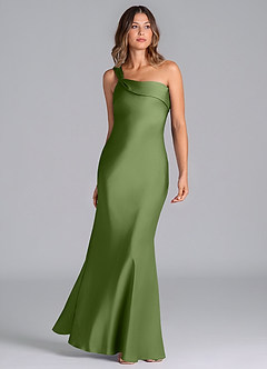 Azazie Driea Brudtärnklänningar Klä av Sjöjungfru i Stretch Satin Ena axeln Enbärsgrön image3