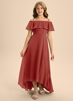 Azazie Maggie Junior Terracotta A-Line Off the Shoulder Chiffon Dress image5
