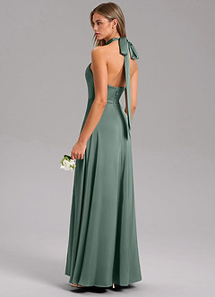 Azazie Tracie Bridesmaid Dresses Sea Moss A-Line Side Slit Stretch Satin Dress image4