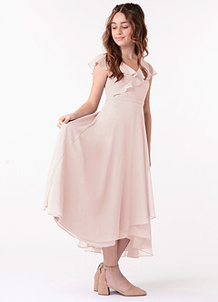 Azazie Posie Junior Rose Petal A-Line Ruched Chiffon Dress image3