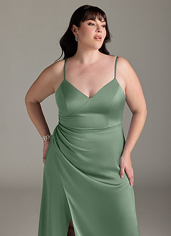 Azazie Marchella Bridesmaid Dresses Matcha A-Line Corset Stretch Satin Dress image11