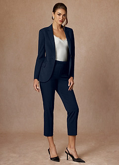 front Kennedy Dark Navy Structured Stretch Pants Suit