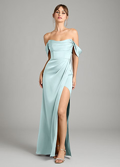 Azazie Johana Vestidos de damas de honor Vestido de Vidrio Marino de Satén Elástico de Corte Sirena Convertible con Vestidos sin tirantes image6