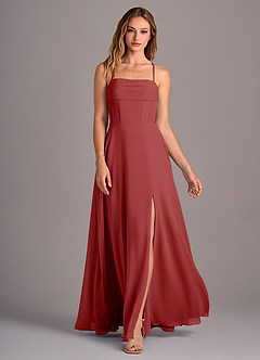 Azazie Carolyn Bridesmaid Dresses Rust A-Line Pleated Chiffon Dress image4