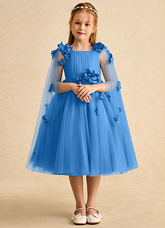Azazie Staria Flower Girl Dresses Blue Jay Ball-Gown Ruched Tulle Dress image1