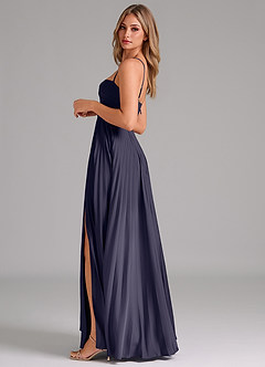 Azazie Akiko Robes de demoiselle d'honneur Robe Trapèze en Satin extensible Encolure en Forme de Cœur Bleu Orageux image7