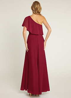 Azazie Lizzy Bridesmaid Dresses Burgundy A-Line One Shoulder Chiffon Dress image2