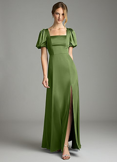 Azazie Fyona Bridesmaid Dresses Juniper A-Line Pleated Stretch Satin Dress image1