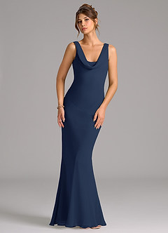Azazie Rylina Brautjungfernkleider Meerjungfrau-Linie Plissee Chiffon Kleid Dunkelmarine image1
