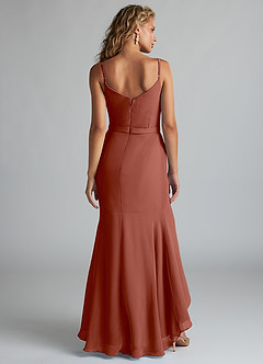 Azazie Summer Bridesmaid Dresses Auburn Mermaid Scoop Cowl Chiffon Dress image2