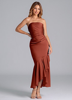 Azazie Danie Robes de demoiselle d'honneur Robe Fourreau en Mousseline de soie Sans bretelle Terracotta image3