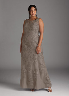 Azazie Whilhelmina Mother of the Bride Dresses Taupe Mermaid Lace Chiffon Dress image10