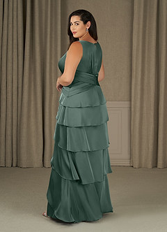 Azazie Viola Mother of the Bride Dresses Sea Moss A-Line Pleated Stretch Satin Dress image8