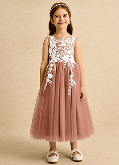 Azazie Sundae Blumenmädchenkleider Ballkleid Spitze Kleid Bronzer image7