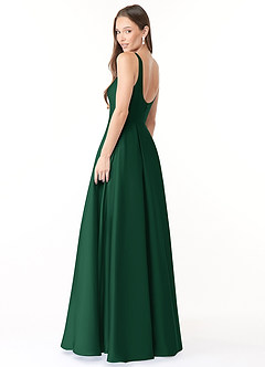 Azazie Neve Vestidos de damas de honor Vestido de Verde Oscuro de Satén Elástico de Corte Princesa con Con bolsillos image4