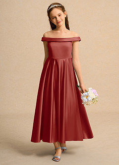 Azazie Teeny Girls Formal Sukienki dla dziewczynek sypiących kwiaty Linia A Pofałdowany Matowy satynowy Długość kostki Sukienka image3