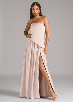 Azazie Adeline Robes de demoiselle d'honneur Robe Trapèze Convertible en Satin extensible Sans bretelle Rose Pâle image1