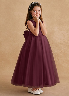Azazie Cookie vestidos de niña de las flores Vestido de Cabernet de Tul de Corte En A con Lazo image3