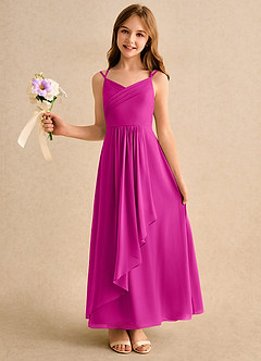 Azazie Zaida Girls Formal Flower Girl Dresses Fuchsia A-Line Pleated Chiffon Dress image1