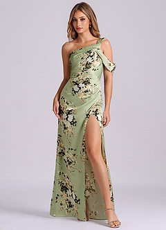 Azazie Wynter Bridesmaid Dresses Floral Vines Sheath One Shoulder Stretch Satin Dress image1