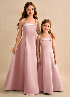 Azazie Izel Girls Formal Blumenmädchenkleider A-Linie Plissee Matte Satin Kleid Elfenbein Roségold image2
