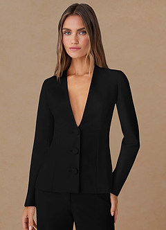 front Elara Black Extreme-Plunge Refined Weave 2-Piece Suit