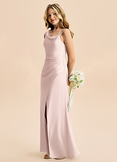 Azazie Abby Junior A-Linie Plissee Stretch-Satin Kleid Zartrosa image3