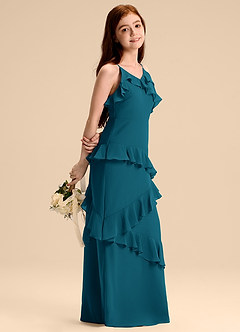 Azazie Evara Junior Abito A-Line in Chiffon Blu Inchiostro image4