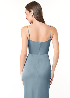 Azazie Dinae Final Sale Dusty Blue Sheath Side Slit Stretch Satin Dress image6