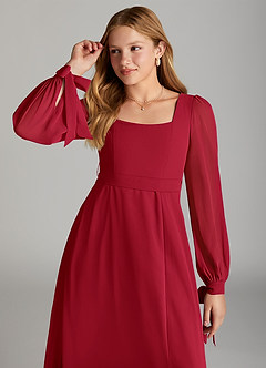 Azazie Leonia Junior Scarlet A-Line with Pockets Chiffon Dress image5