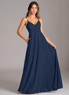 Azazie Amani Bridesmaid Dresses Dark Navy A-Line Pleated Chiffon Dress image6