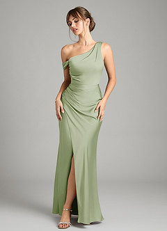 Azazie Madelyn Bridesmaid Dresses Dusty Sage Mermaid One Shoulder Stretch Satin Convertible Dress image1