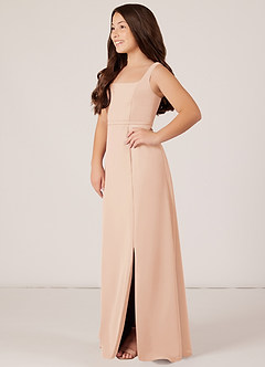 Azazie Renee Junior Abito A-Line in Chiffon Spacco Laterale Rosa Inglese image3
