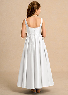 Azazie Mochi Girls Formal Robe Demoiselle D'honneur Fillette Robe Princesse en Mat Satiné Plissée Blanc image2