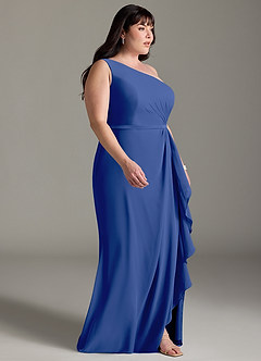 Azazie Liza Bridesmaid Dresses Royal Blue Mermaid One Shoulder Chiffon Dress image9
