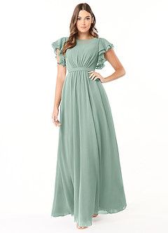 Azazie Daphne Modest Bridesmaid Dresses A-Line Ruffled Chiffon Floor-Length Dress image1