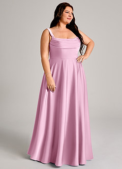 Azazie Shaude Bridesmaid Dresses Candy Pink A-Line Pleated Stretch Satin Dress image3