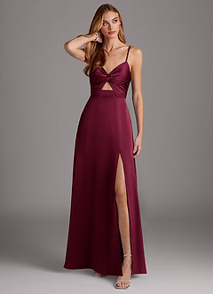 Azazie Jenna Brautjungfernkleider A-Linie Plissee Stretch-Satin Kleid Burgunderrot image1