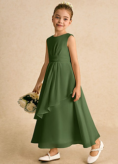Azazie Edelweiss Flower Girl Dresses Olive A-Line Pleated Chiffon Dress image5