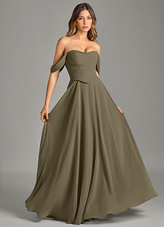 Azazie Chelsey Vestidos de damas de honor Vestido de Verde Sauce de Gasa de Corte en A Convertible con Vestidos sin tirantes image5